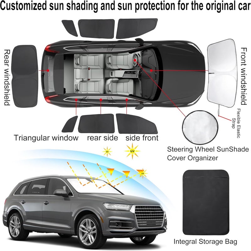 TINGLU Window Shades for Audi Q7 2007-2015 Accessories Car Side Full Windows Rear Triangular Windshield Sun Shade Sun UV Rays & Privacy Protection for Camping,Napping,Relaxing 8PCS - Image 3